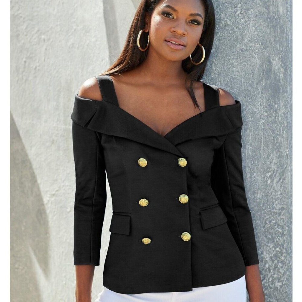 $150 NWT BOSTON PROPER COLD SHOULDER DOUBLE BREASTED SCUBA JACKET SIZE: 4